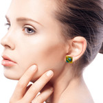 Art glass stud earrings, 'Sun Fusion' - Handmade Yellow and Blue Fused Glass Earrings