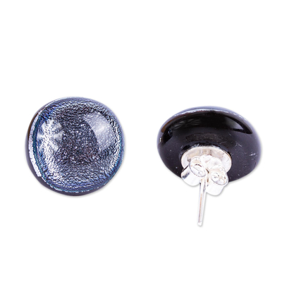 Dichroic glass stud earrings, 'Silver Subtlety' - Iridescent Dichroic Glass Earrings