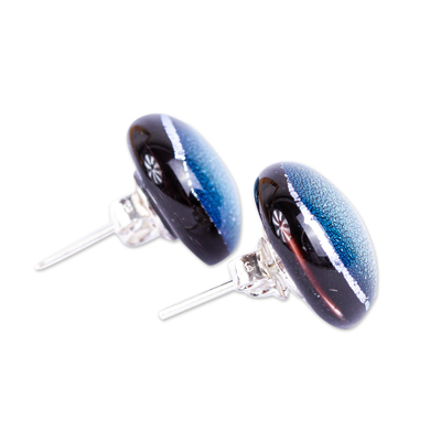 Dichroic glass stud earrings, 'Silver Subtlety' - Iridescent Dichroic Glass Earrings