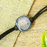Dichroic glass pendant bracelet, 'Ethereal Silver' - Silvery Dichroic Glass Pendant Bracelet