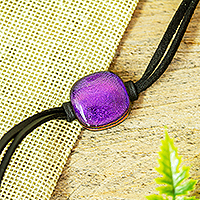 Dichroic glass pendant bracelet, 'Ethereal Fuchsia' - Handmade Fuchsia Glass Pendant Bracelet