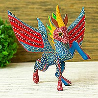 Wood alebrije sculpture, 'Rainbow Pegasus' - Oaxacan Folk Art Pegasus Alebrije