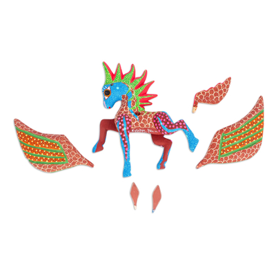 Holz-Alebrije-Skulptur, 'psychedelischer Pegasus' - handgefertigte Pegasus-Alebrije-Statuette