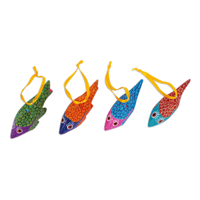 Alebrije-Ornamente aus Holz, (4er-Set) - Handbemalte Fisch-Alebrije-Ornamente (4er-Set)