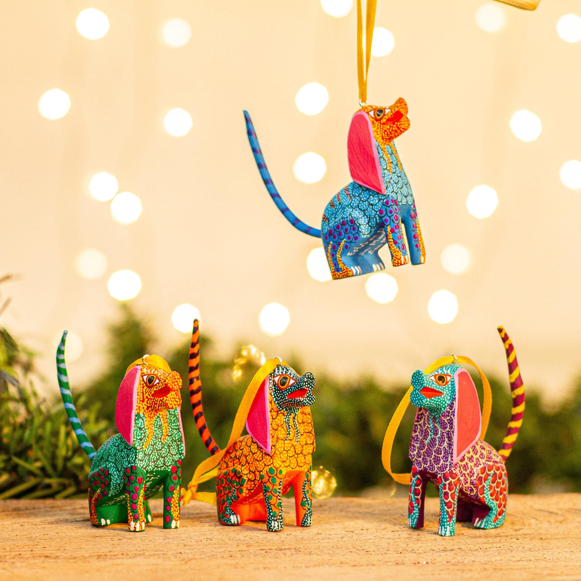 UNICEF Market Colorful Dog Alebrije Ornaments (Set of 4) Happy Dogs