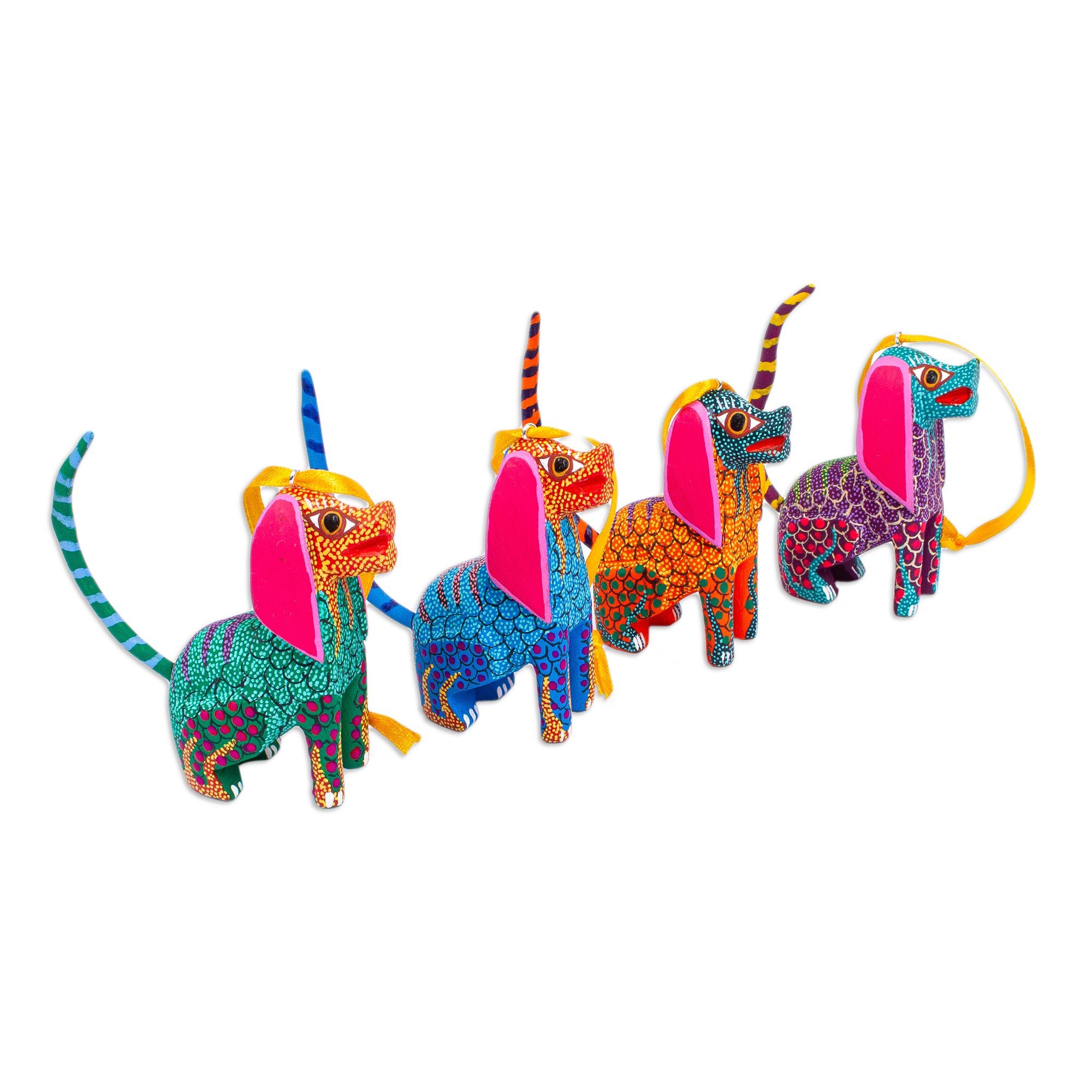 UNICEF Market Colorful Dog Alebrije Ornaments (Set of 4) Happy Dogs