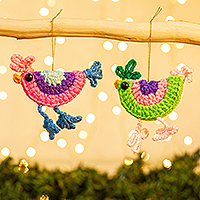 Crocheted ornaments, 'Cheeky Chickens' (pair) - Handmade Crocheted Chicken Ornaments (Pair)