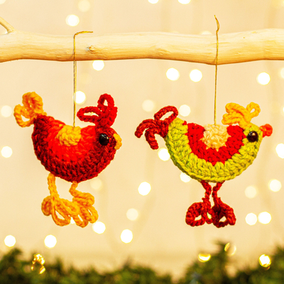 Gehäkelte ornamente, (paar) - handgefertigte hühnerornamente