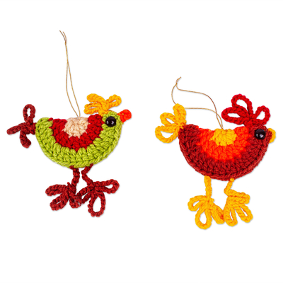 Gehäkelte ornamente, (paar) - handgefertigte hühnerornamente