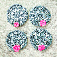 Crocheted coasters, 'Nopal' (set of 4) - Cactus Motif Crocheted Coasters (Set of 4)