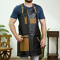 Faux leather utility apron, 'Well-Suited' - Handcrafted Faux Leather Utility Apron