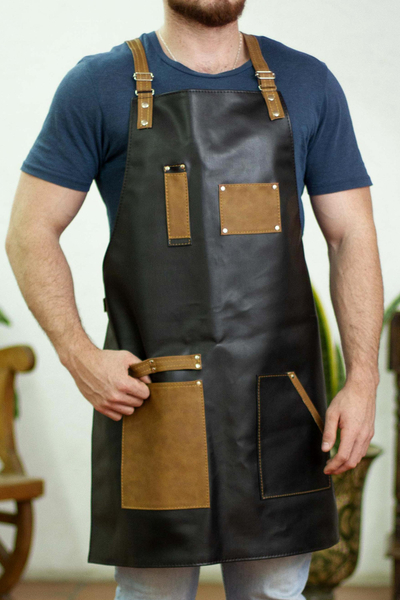 Faux leather utility apron, 'Well-Suited' - Handcrafted Faux Leather Utility Apron