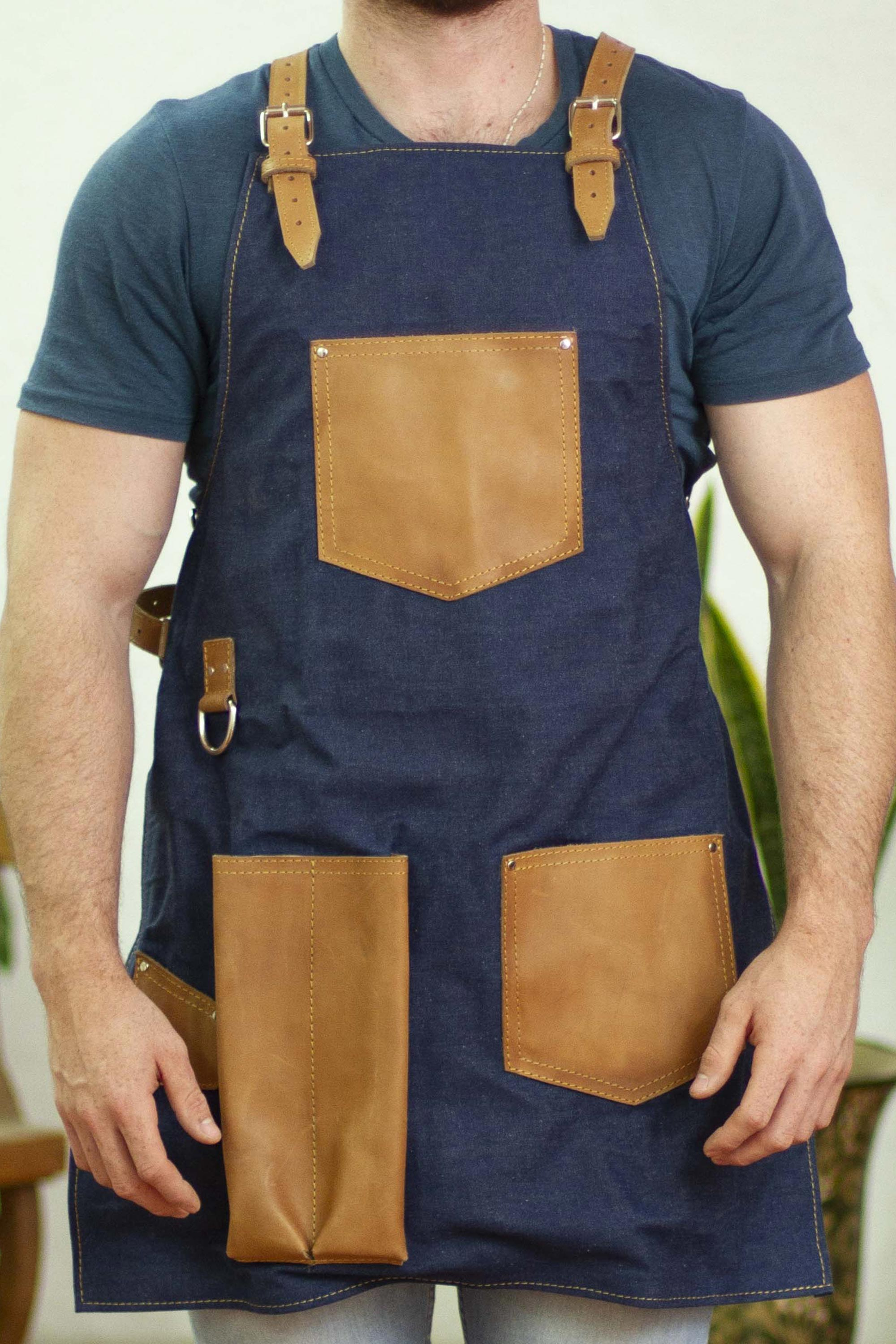 Buy Stylish and Durable Gray Denim Apron, With Adjustable Leather Neck Strap  and Functional Pockets Custom Apron, Cooking Apron Online in India - Etsy