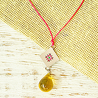 Amber pendant necklace, 'God's Eye' - Adjustable Amber Pendant Necklace