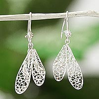 Sterling silver filigree dangle earrings, 'Delicate Dragonfly' - Dragonfly Wing Filigree Earrings