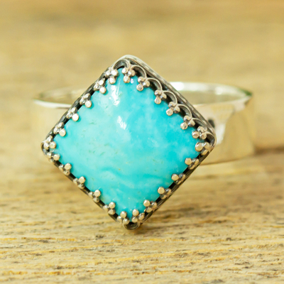 Turquoise cocktail ring, 'Regal Crown' - Natural Turquoise Cocktail Ring