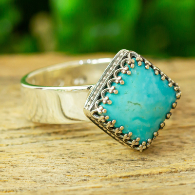 Turquoise cocktail ring, 'Regal Crown' - Natural Turquoise Cocktail Ring