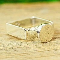 Silver cocktail ring, Modern Button