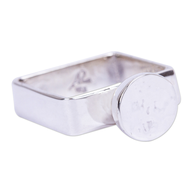 Silver cocktail ring, 'Modern Button' - Modern 950 Silver Ring