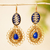 Gold plated ceramic dangle earrings, 'Mixed Media in Royal' - Beaded Gold Plate Dangle Earrings