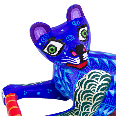 Escultura de alebrije de lana - Figura gato alebrije pintada a mano