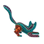 Wood alebrije sculpture, 'Mountain Fox' - Colorful Fox Alebrije Sculpture