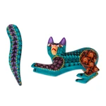 Wood alebrije sculpture, 'Mountain Fox' - Colorful Fox Alebrije Sculpture