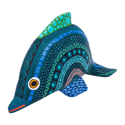 Wood alebrije sculpture, 'Ocean Dolphin' - Hand Painted Dolphin Alebrije