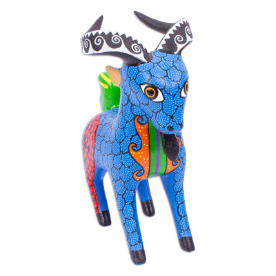 Wood alebrije sculpture, 'Blue Goat' - Artisan Crafted Goat Alebrije
