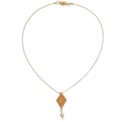 Gold-plated cultured pearl pendant necklace, 'Chenteño Diamond' - Cultured Pearl Gold Plated Necklace