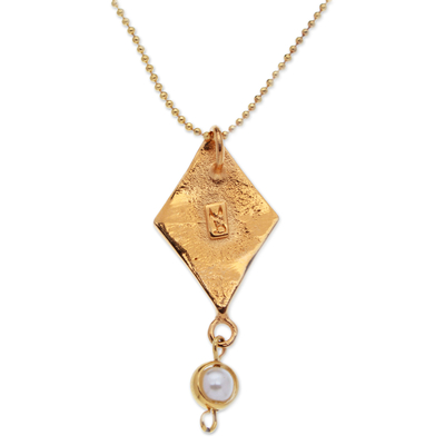 Collar con colgante de perlas cultivadas bañadas en oro - Collar chapado en oro con perlas cultivadas