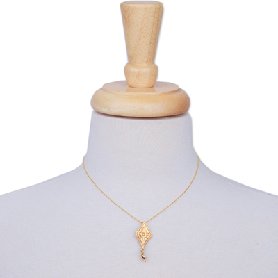 Gold-plated cultured pearl pendant necklace, 'Chenteño Diamond' - Cultured Pearl Gold Plated Necklace