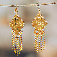Gold plated waterfall earrings, 'Chenteños Diamond'