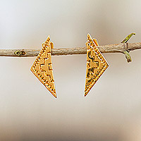 Gold plated drop earrings, 'Chenteño Diamond' - Oaxacan 14k Gold Plated Earrings