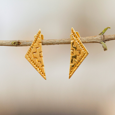 Gold plated drop earrings, 'ChenteÃ±os Diamond' - Oaxacan 14k Gold Plated Earrings