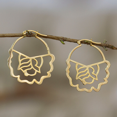 Gold plated hoop earrings, 'Tehuantepec Roses' - Artisan Crafted Gold Plated Earrings