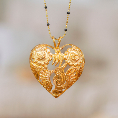 Gold-plated pendant necklace, Heart of Papaloapan