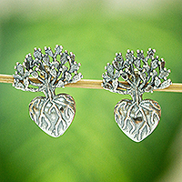 Sterling silver drop earrings, 'Root of Life' (.8 inch) - Cactus Motif Drop Earrings (.8 inch)
