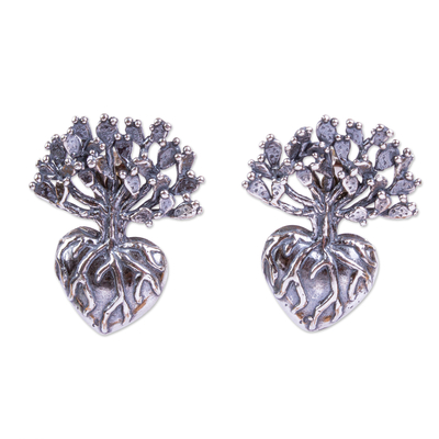 Sterling silver drop earrings, 'Root of Life' (.8 inch) - Cactus Motif Drop Earrings (.8 inch)