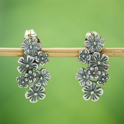 Sterling silver drop earrings, Flower Parade