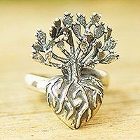 Sterling silver cocktail ring, 'Root of Life' (.8 inch)