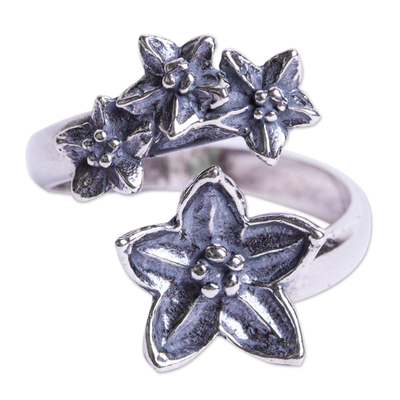 Sterling silver wrap ring, 'Flower Reunion' - Floral Sterling Wrap Ring