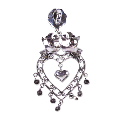 Sterling silver pendant, 'Doves in Love' - Taxco Silver Mazahua Antique Mazahua Style Pendant
