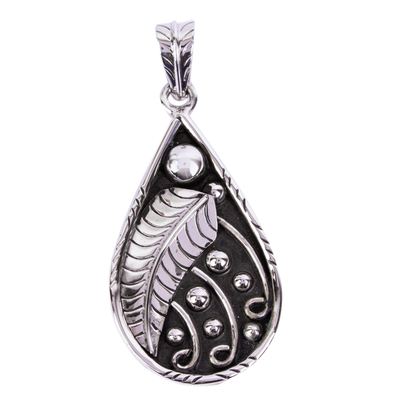 Sterling silver pendant, 'Rococo Leaf' - Handcrafted Sterling Silver Pendant