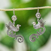 Sterling silver dangle earrings, Taxco Peacock