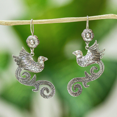 Sterling silver dangle earrings, 'Taxco Peacock' - Taxco Sterling Peacock Earrings