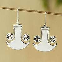 Sterling silver drop earrings, 'Olmec Mystery' - Artisan-Crafted Sterling Silver Earrings