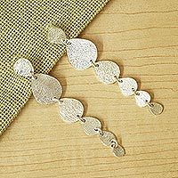 Sterling silver dangle earrings, 'Falling Droplets' - Textured Sterling Silver Earrings