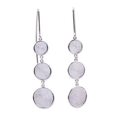 Sterling silver dangle earrings, 'Eternal Wheel' - Long Taxco Silver Earrings