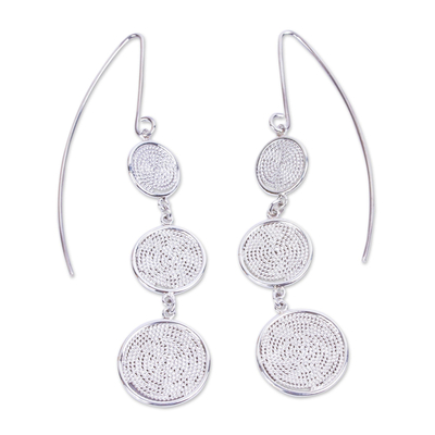 Sterling silver dangle earrings, 'Eternal Wheel' - Long Taxco Silver Earrings